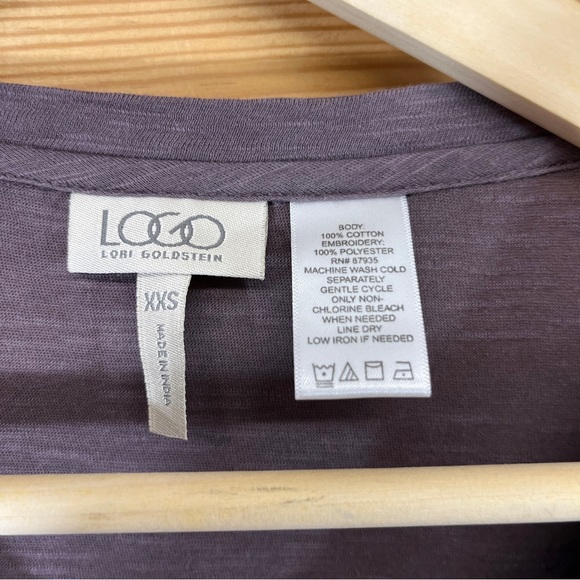LOGO Lori Goldstein Shirt XXS A279027 Purple Swing Gray Embroidered 3/4 Sleeve - Picture 3 of 11